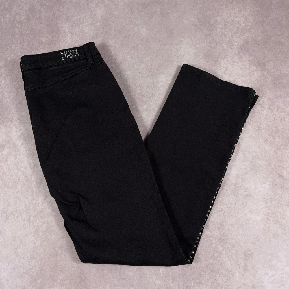 Western‎ Ethics Studded Rhinestone Side Stripe Black Bootcut Jeans 14 Stretch